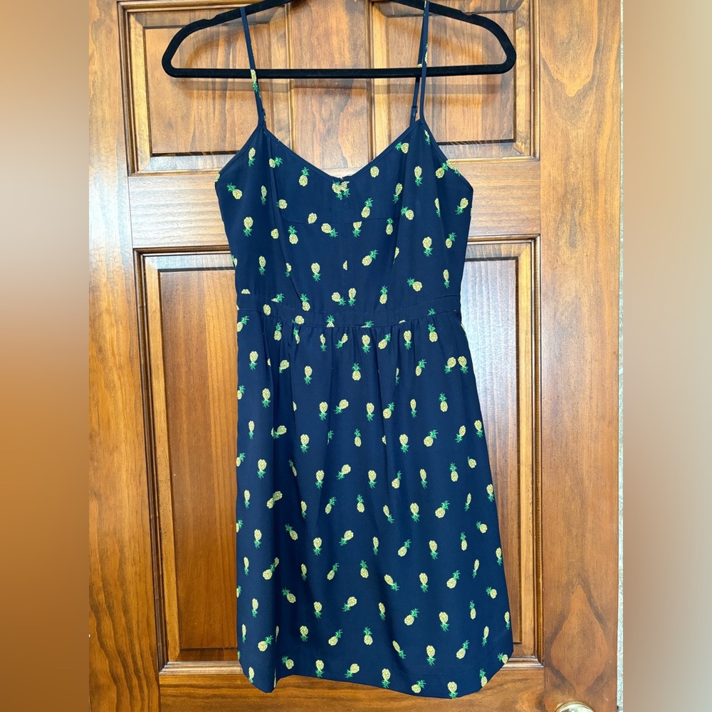 J. Crew Navy Dress with Pineapple Print
